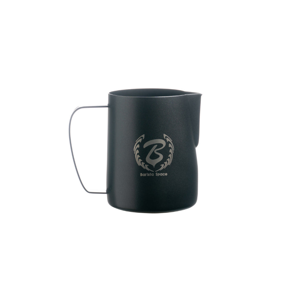 Barista Space Pitcher Teflon Black 350ml with ergonomic handle and matte finish for coffee accessories