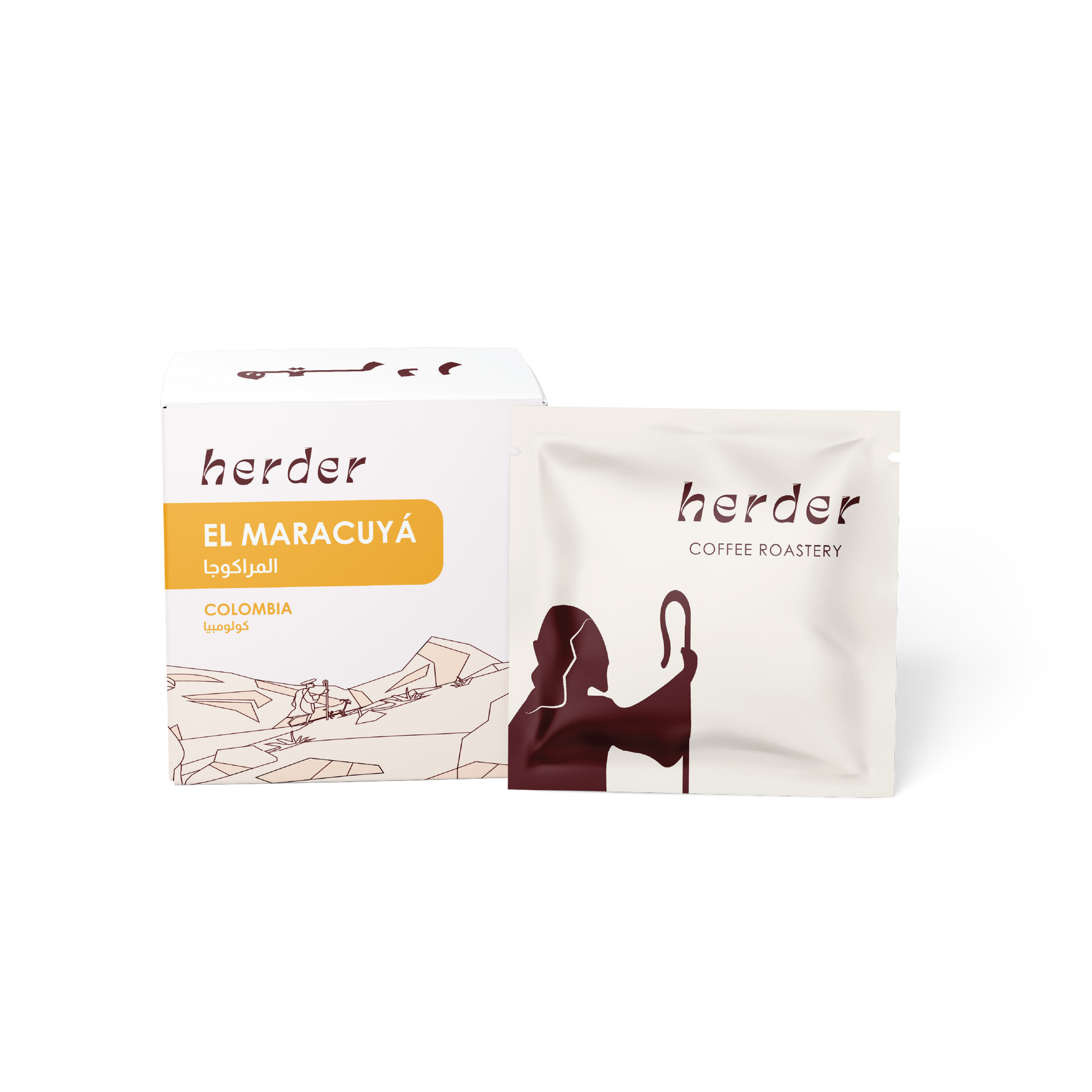 Herder Drip Coffee El Maracuya pack and box from The Herder Coffee Roastery with Colombia origin