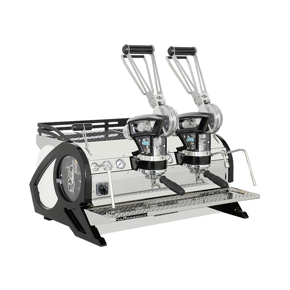 La Marzocco Leva X 2 Group espresso machine with dual lever arms and stainless steel finish
