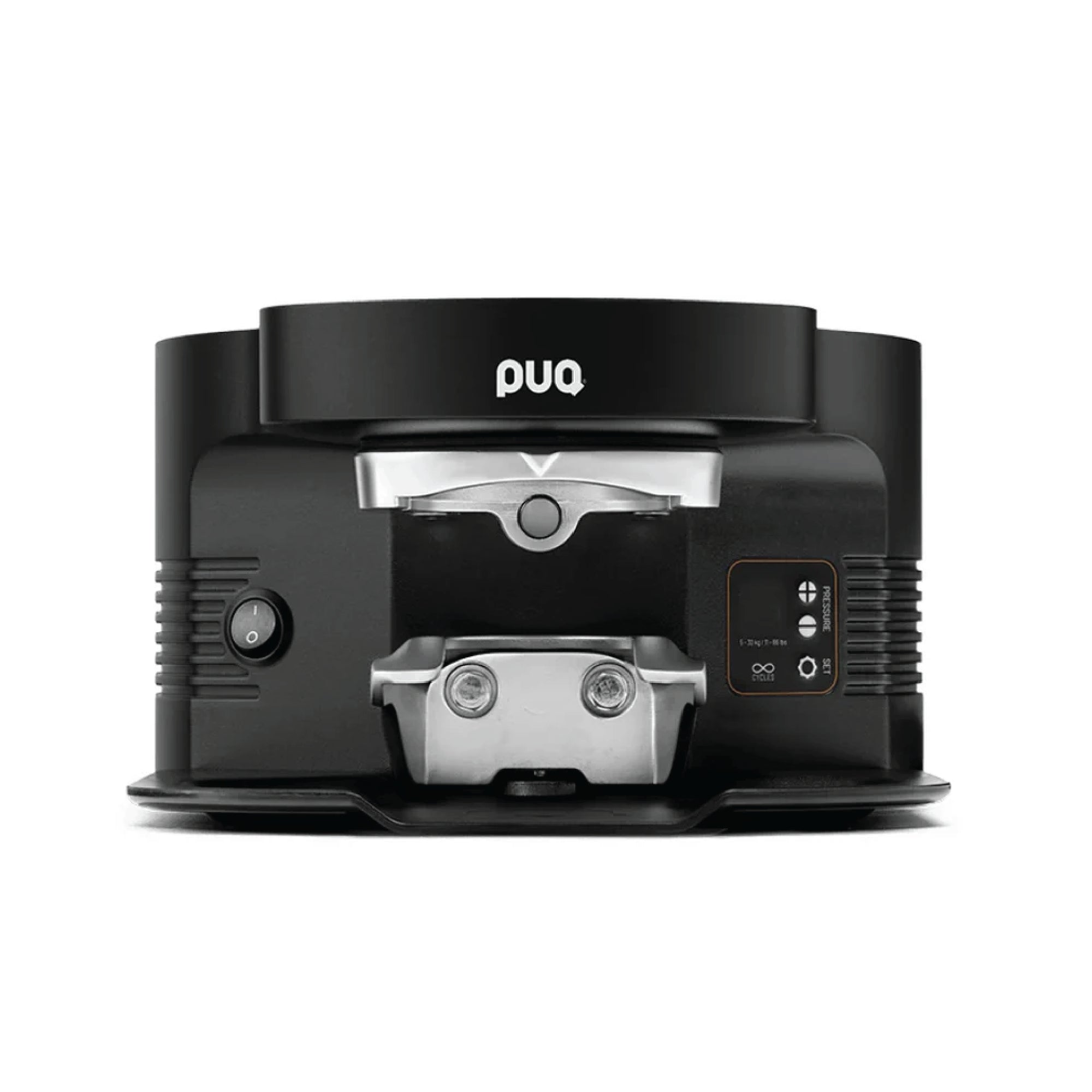 PUQ Press M5 GEN 5 automatic tamper in black with metal press and control buttons