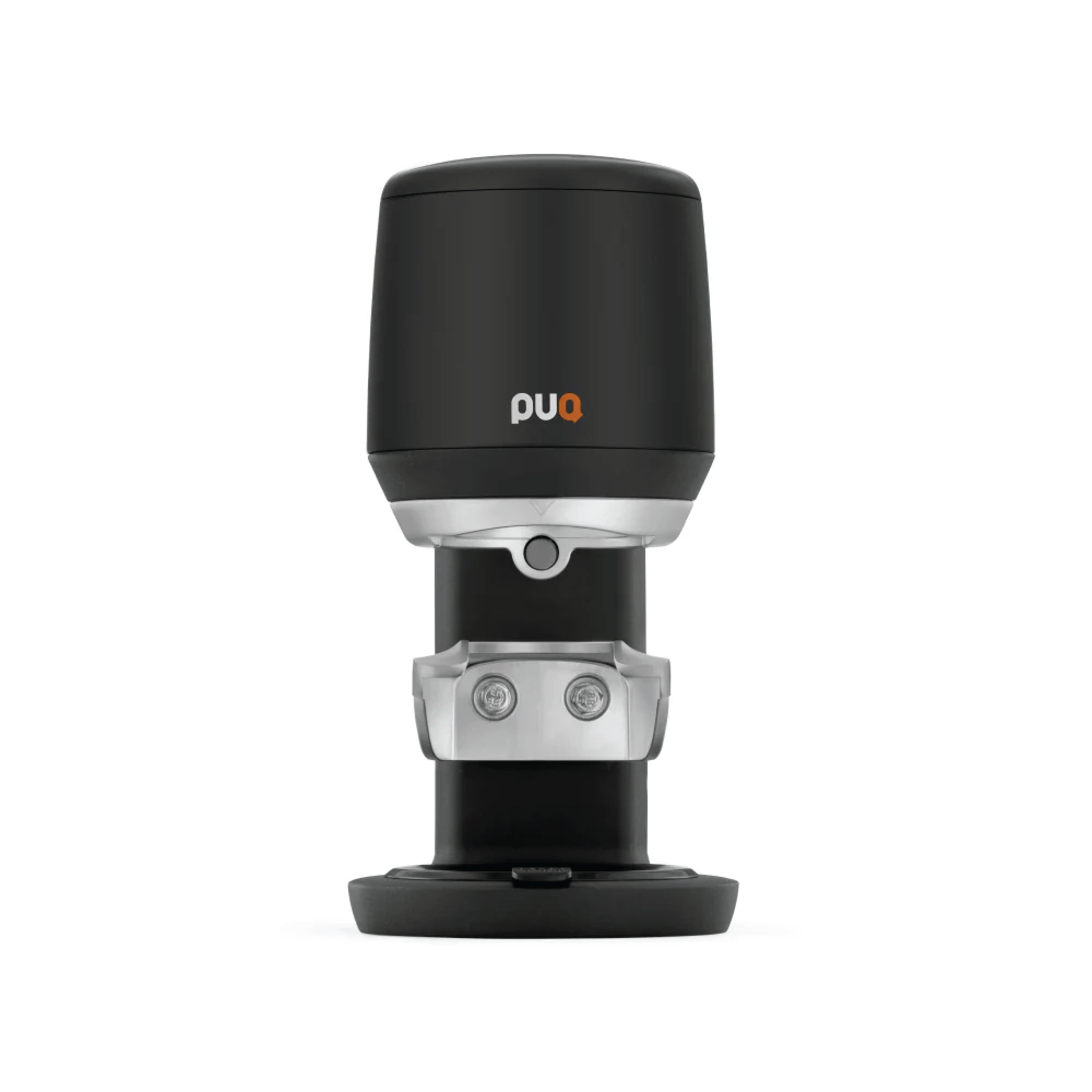 PUQ Press MINI GEN 6 automatic tamper with sleek black and silver design for professional espresso preparation