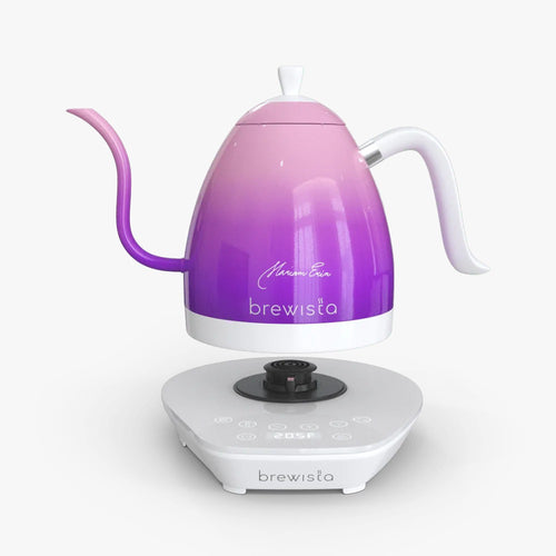 Brewista Artisan Gooseneck Kettle 1.0L in purple gradient with white handle and base for precise pouring