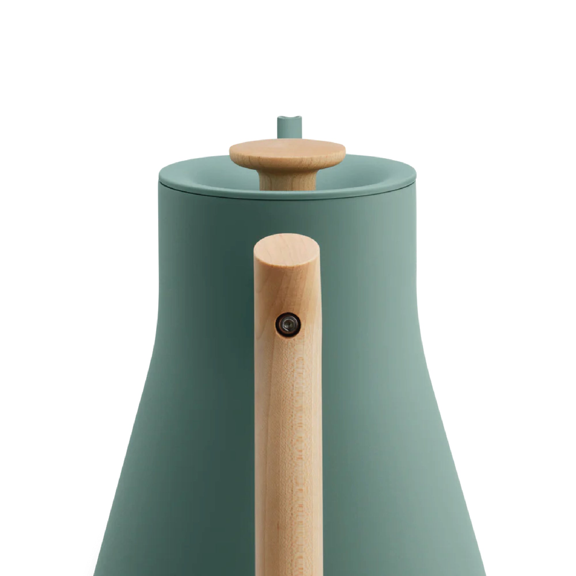 Fellow Stagg EKG Electric Kettle Smoke Green with wooden handle and lid knob in modern design