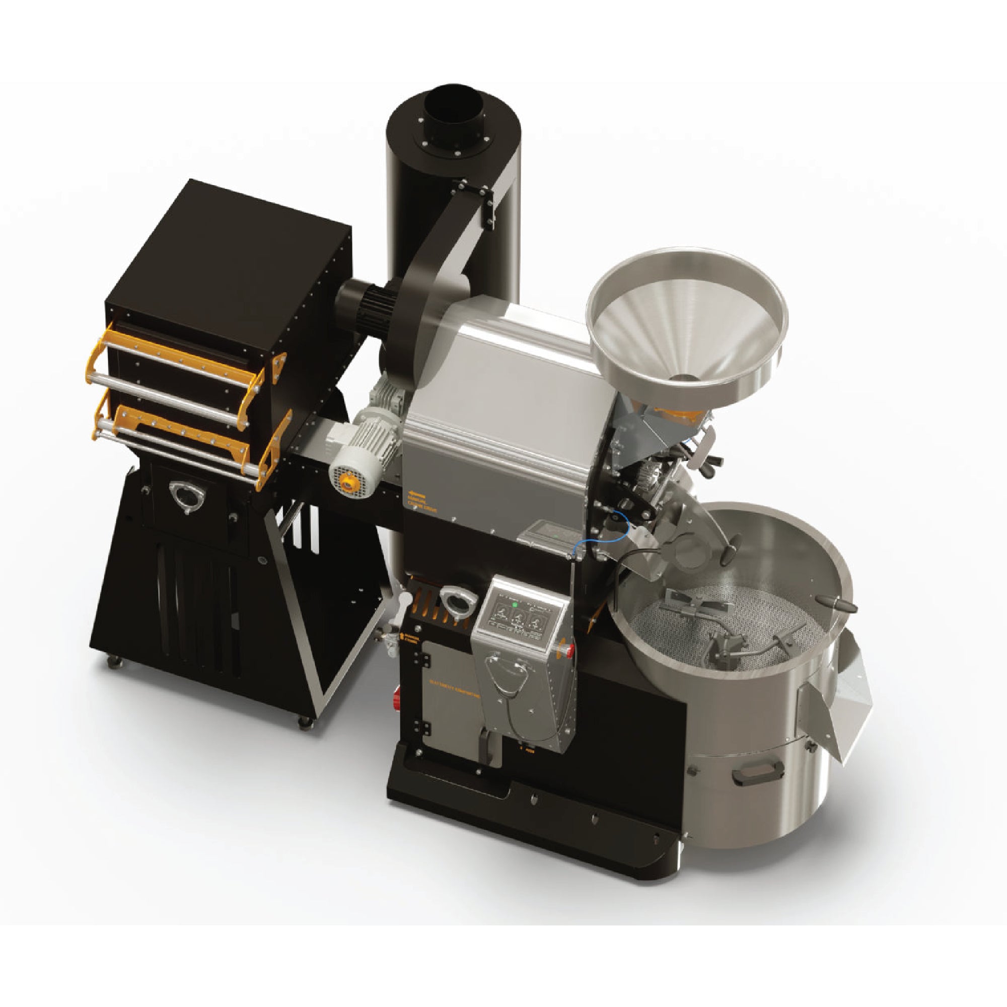 Ghibli R15 Firewood Commercial Roaster by Coffee-Tech Engineering with stainless steel and black components