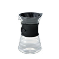 Hario V60 Drip Decanter glass coffee maker with black silicone grip and drip cone