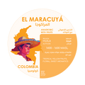 Herder Drip Coffee El Maracuya pack label featuring Colombian region Huila and tropical yellow fruits description