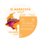 Herder Drip Coffee El Maracuya pack label featuring Colombian region Huila and tropical yellow fruits description