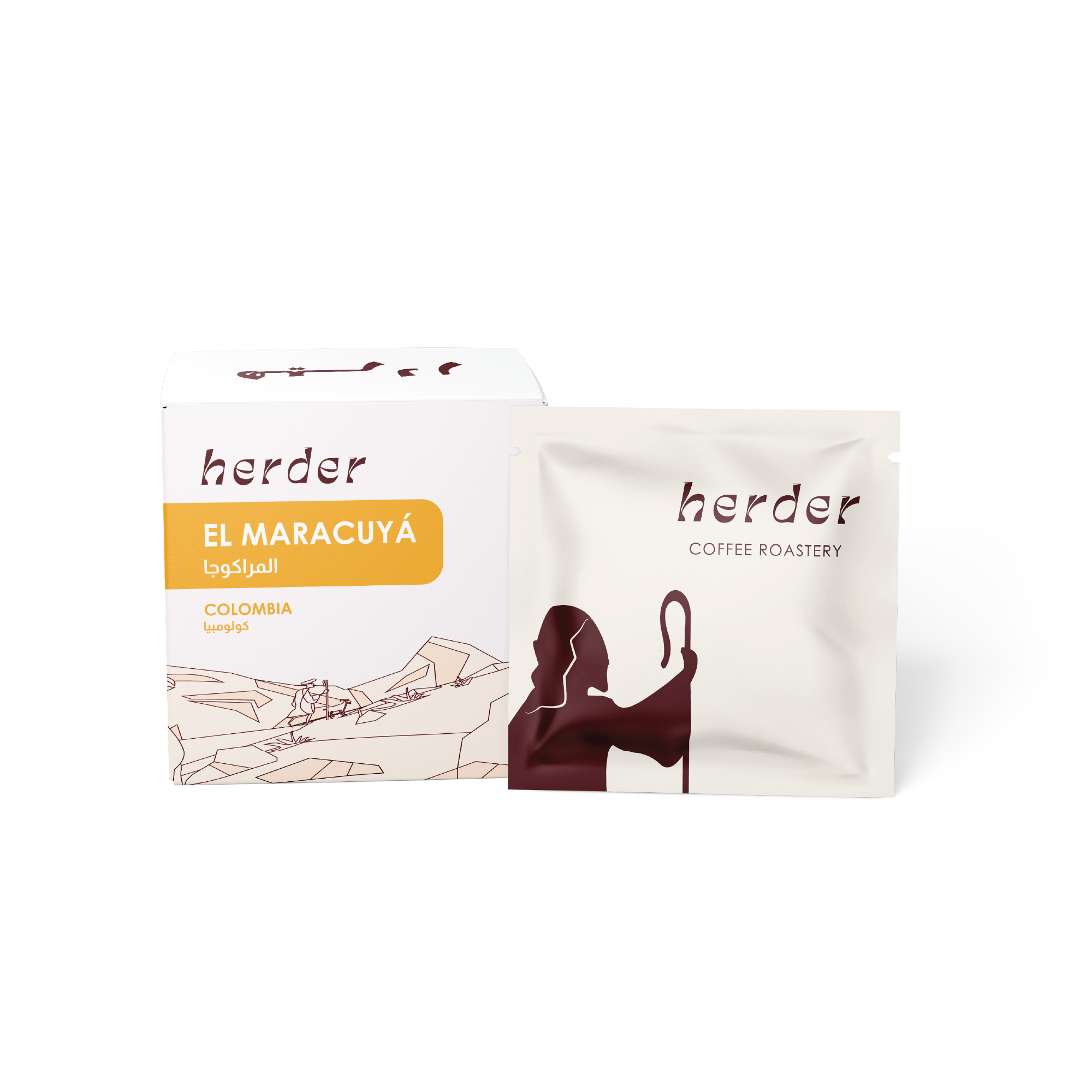 Herder Drip Coffee El Maracuya pack and box from The Herder Coffee Roastery with Colombia origin