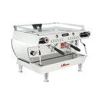 La Marzocco GB5 S 2 group stainless steel commercial espresso machine with dual portafilters