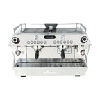 La Marzocco GB5 X dual group espresso machine with stainless steel body and pressure gauges