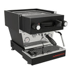 La Marzocco Linea Mini espresso machine in black and stainless steel with pressure gauges and steam wand