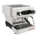 La Marzocco Linea Mini espresso machine with stainless steel body and dual pressure gauges