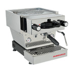 La Marzocco Linea Mini stainless steel espresso machine with dual gauges and steam wand