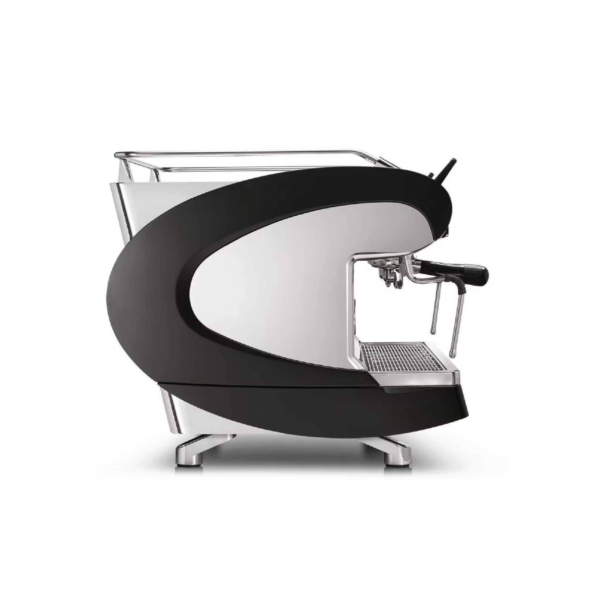 Nuova Simonelli Aurelia Wave Volumetric espresso machine with black and silver modern design