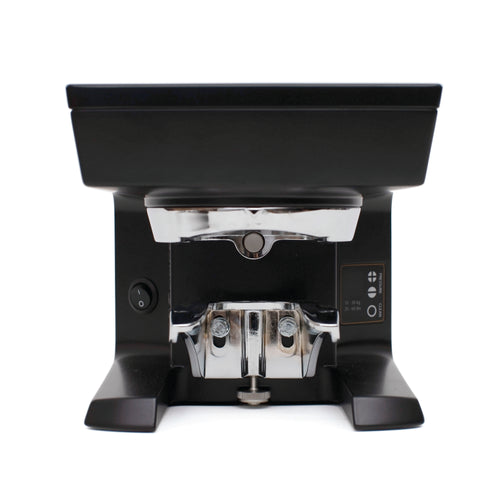 PUQ Press M2 GEN 5 black automatic tamper with chrome components and control switch