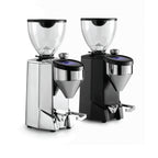 Rocket Espresso Fausto coffee grinders in black and silver with digital displays and bean hoppers