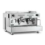 Rocket Espresso RE A TIMER dual group commercial espresso machine in polished stainless steel