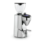 Rocket Espresso Super Fausto coffee grinder in polished stainless steel with clear bean hopper and digital display