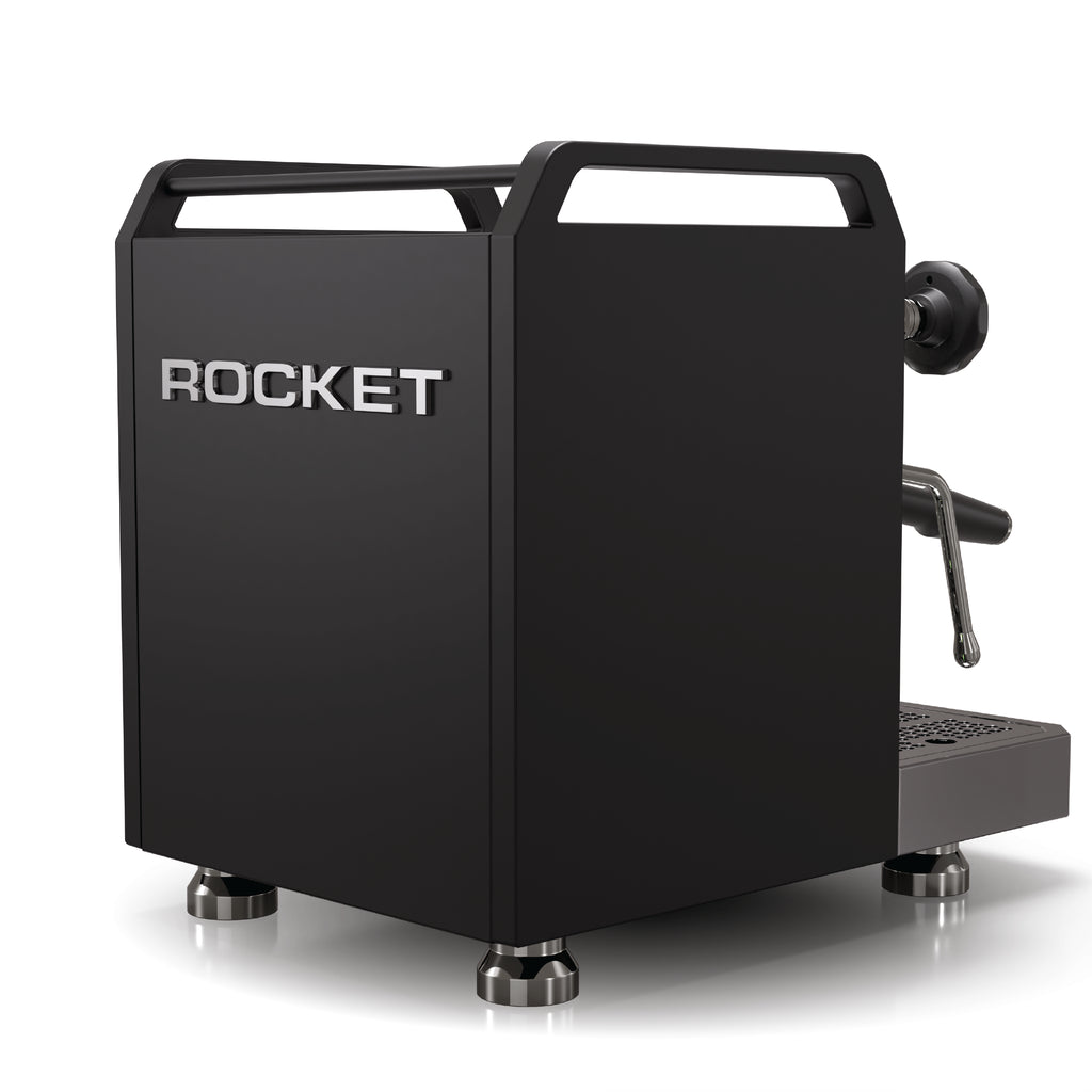 Black Rocket Mozzafiatto V Fast espresso machine by Rocket Espresso Milano with sleek modern design