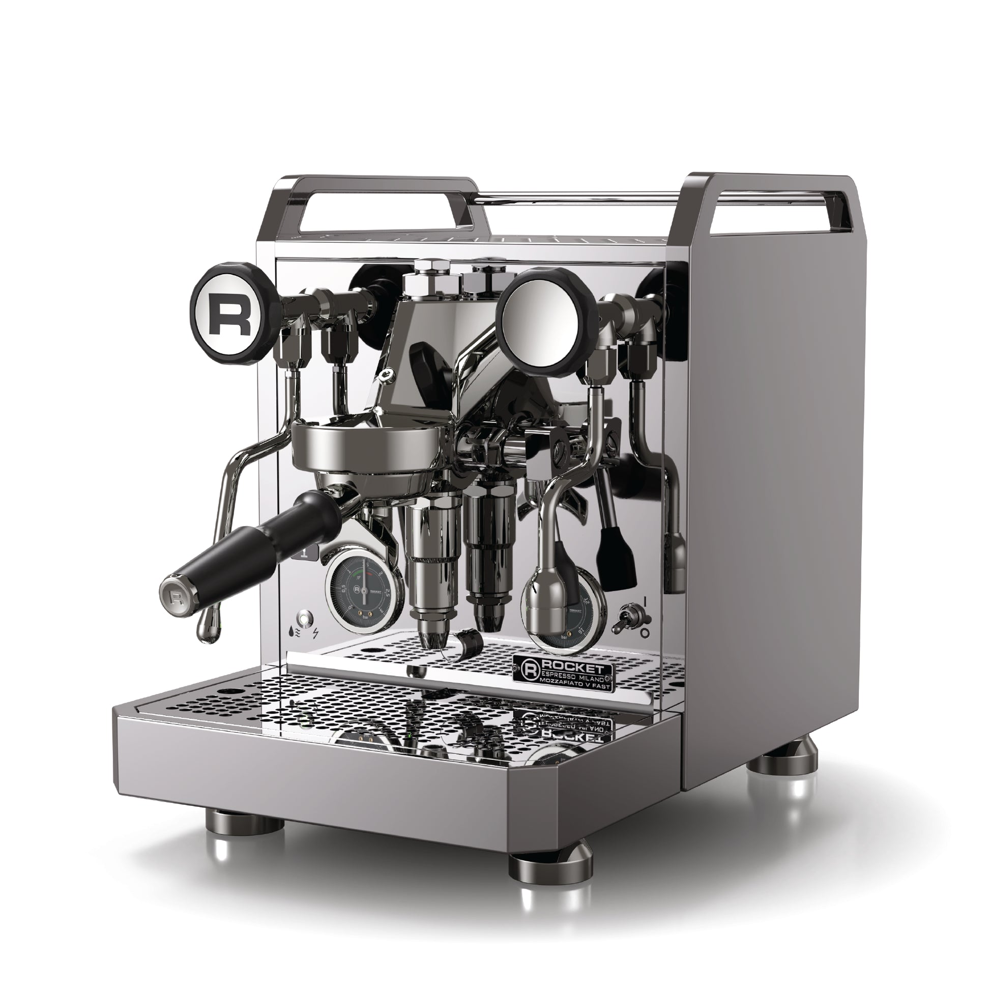 Rocket Espresso Milano Rocket Mozzafiatto V Fast stainless steel espresso machine with dual portafilters