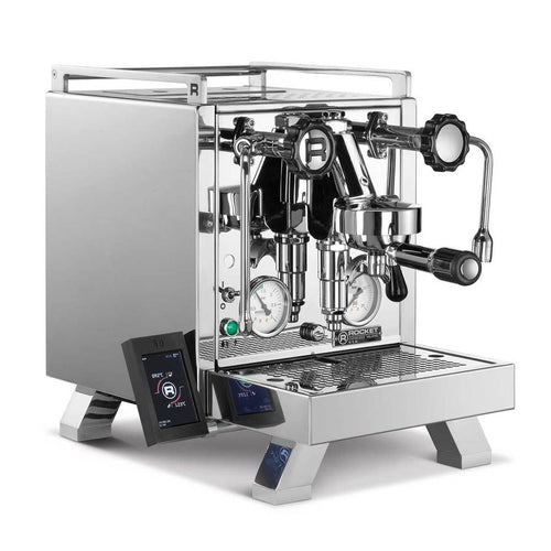Rocket R58 Cinquantotto espresso machine by Rocket Espresso Milano in polished stainless steel with dual pressure gauges