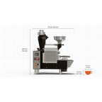 Coffee-Tech Engineering Solar Shop Roaster displaying dimensions of compact coffee roasting machine