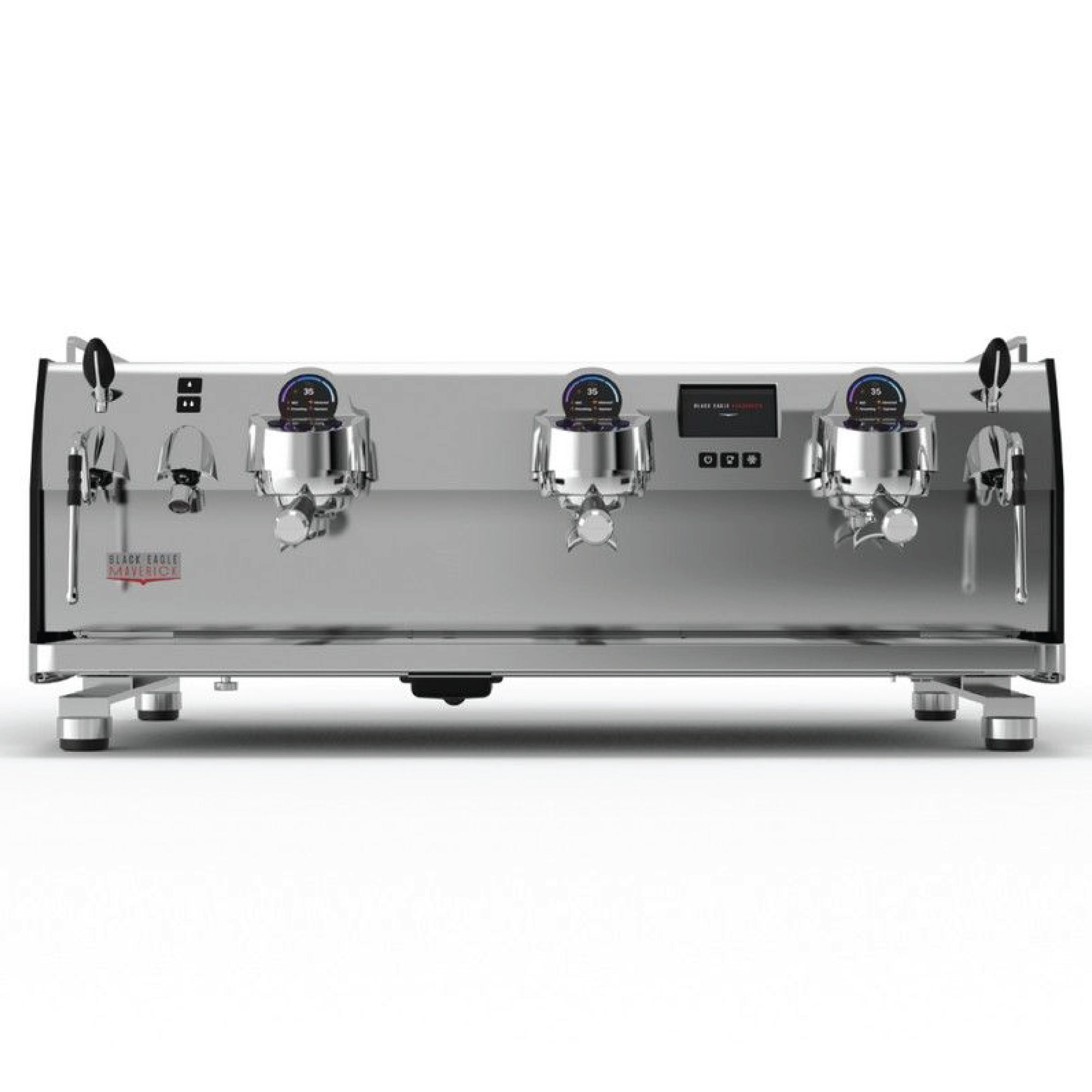 Victoria Arduino Black Eagle Maverick espresso machine with polished stainless steel finish and three group heads