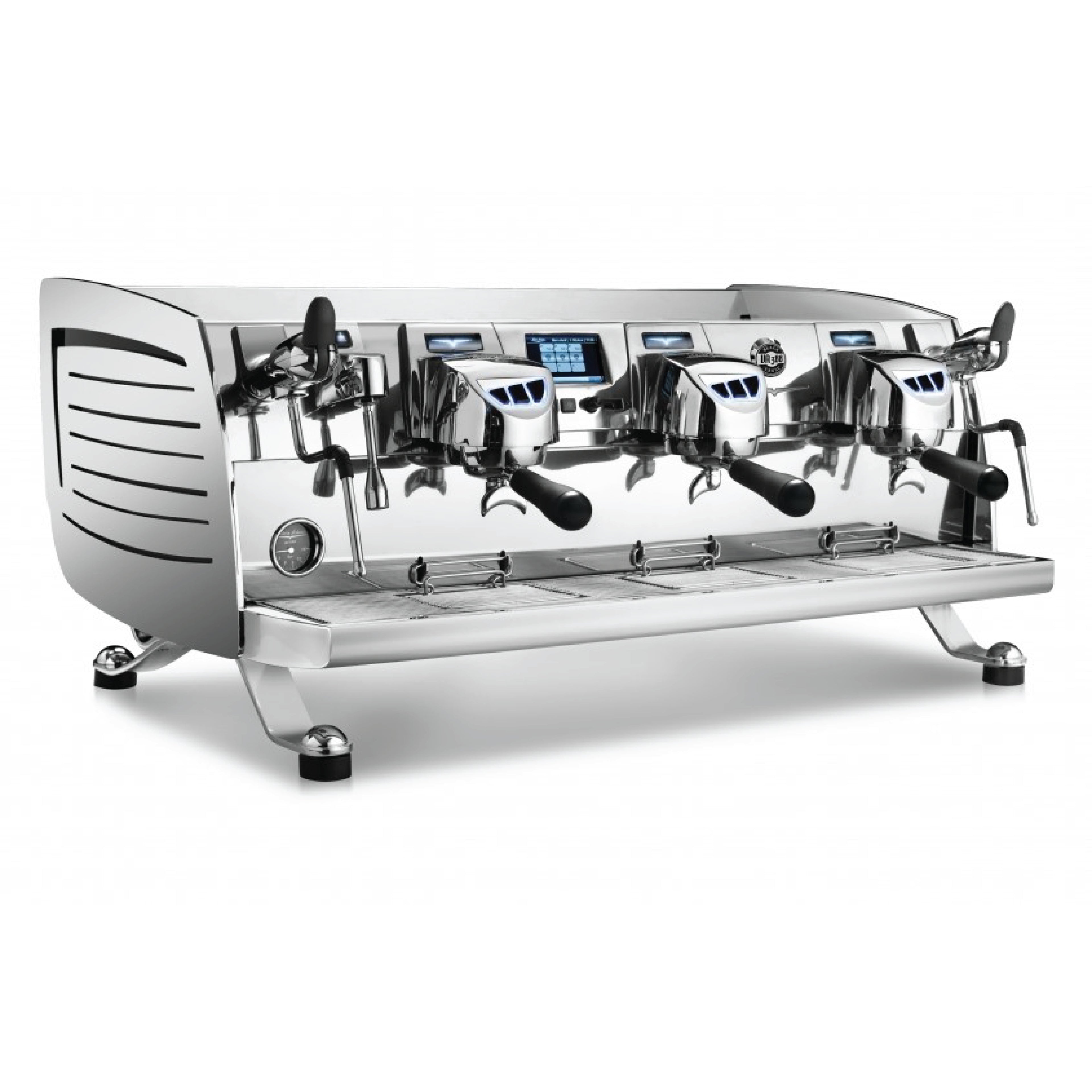 Victoria Arduino VA388 Black Eagle Gravitech modern stainless steel commercial espresso machine with three group heads