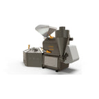 Commercial coffee roaster by Coffee-Tech Engineering with industrial design and hopper for efficient roasting