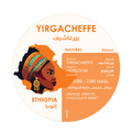 The Herder Coffee Roastery Yirgacheffe Ethiopia specialty coffee label with African woman illustration and flavor notes